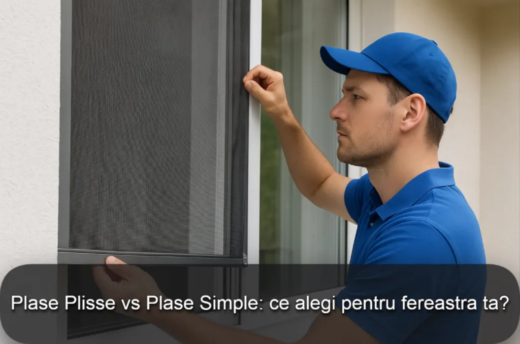 Montator care montează o plasă plisse la o fereastră