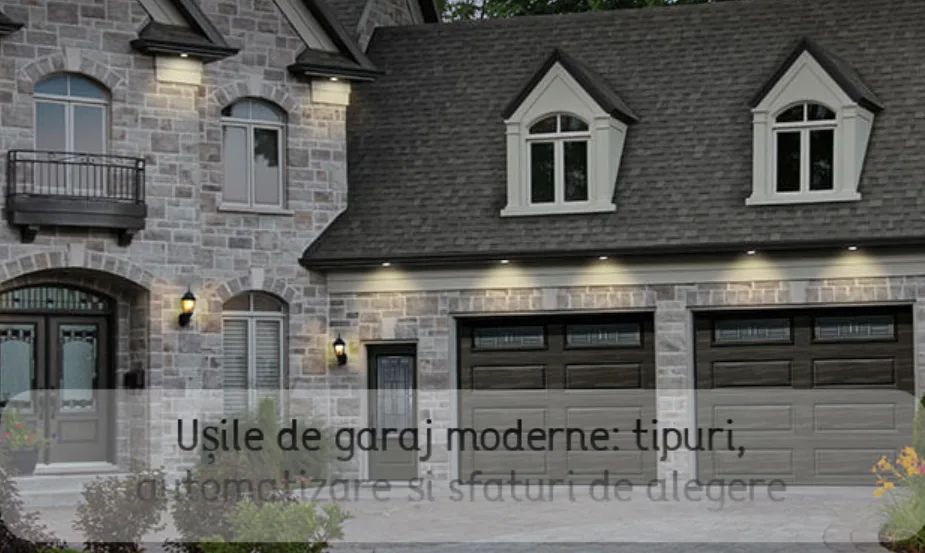 Casă din piatră cu două uși de garaj secționale gri închis